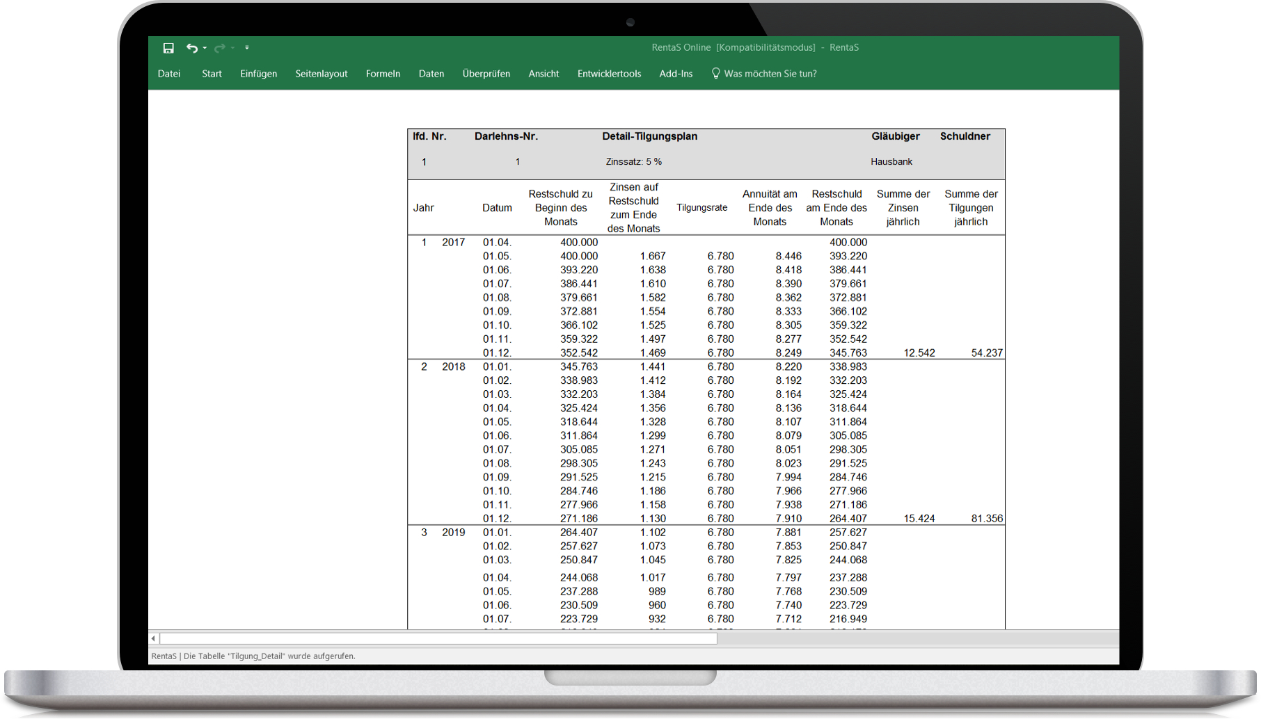 Rentas Controlling Software Darlehensrechner